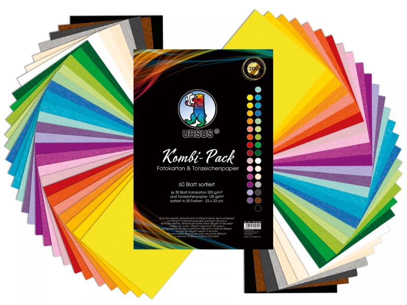 URSUS Kombi-Pack Fotokarton & Tonpapier, 23 x 33 cm, 60 Blatt