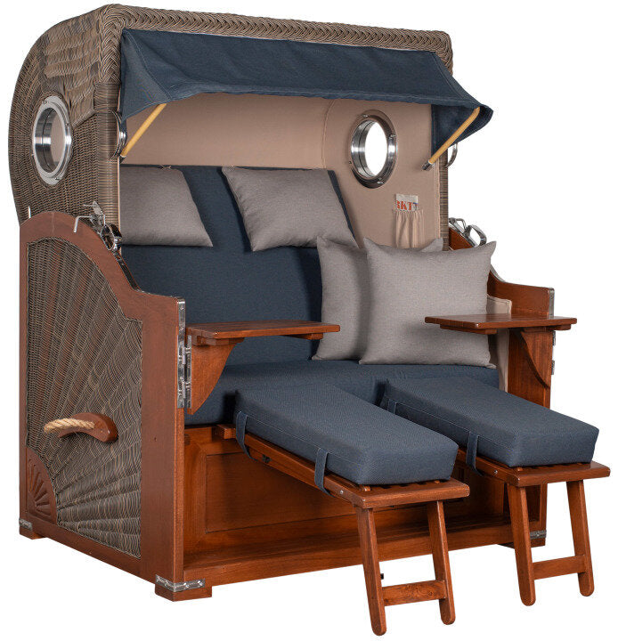 Strandkorb Baltikum Bullauge Mahagoni PE Grey Dessin 593