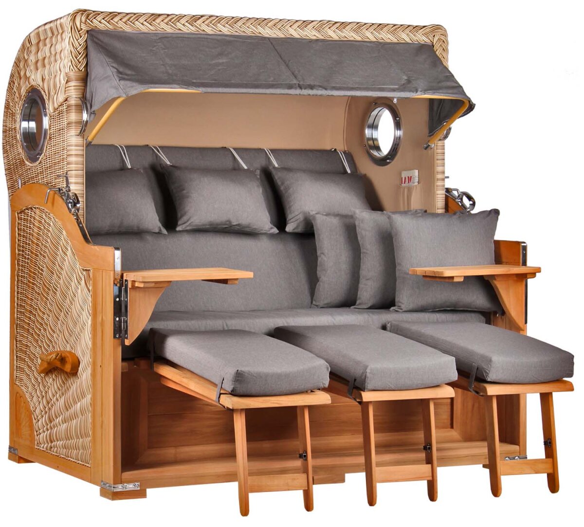 Strandkorb Baltikum XXL Bullauge Teak PE Shell Dessin 551