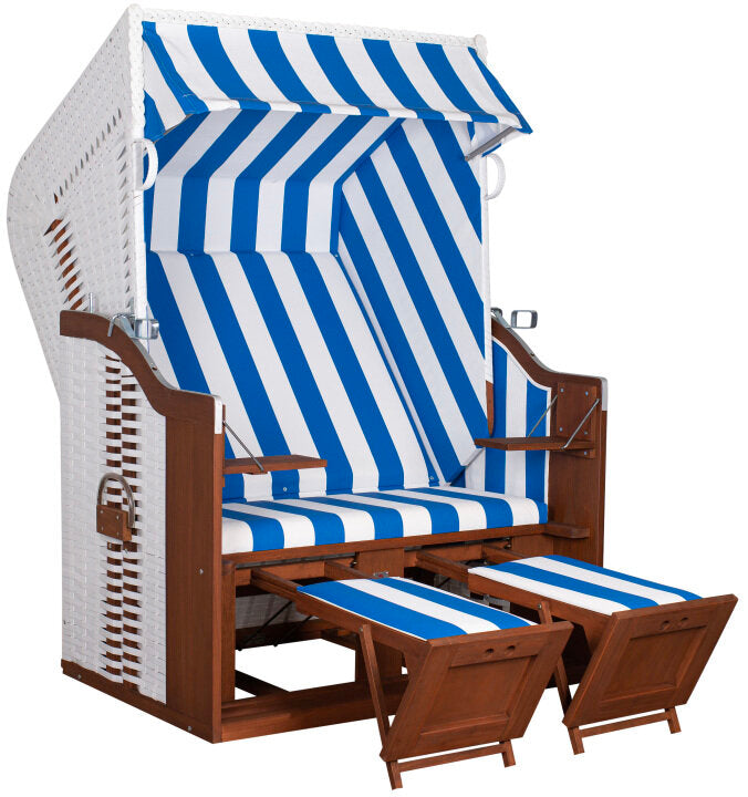 Strandkorb deVries Profi Ostsee Fehmarn Mahagoni PE Weiß Dessin 991