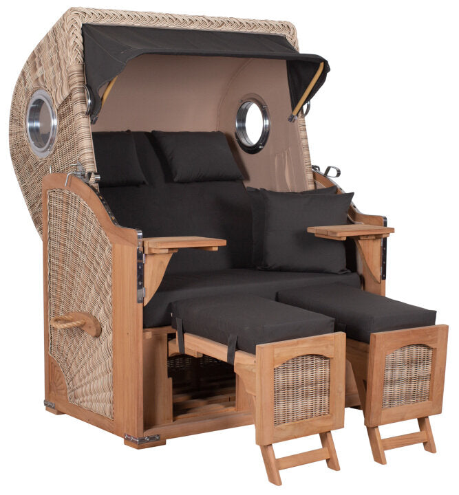 Strandkorb Düne Bullauge Teak PE Shell Dessin 548