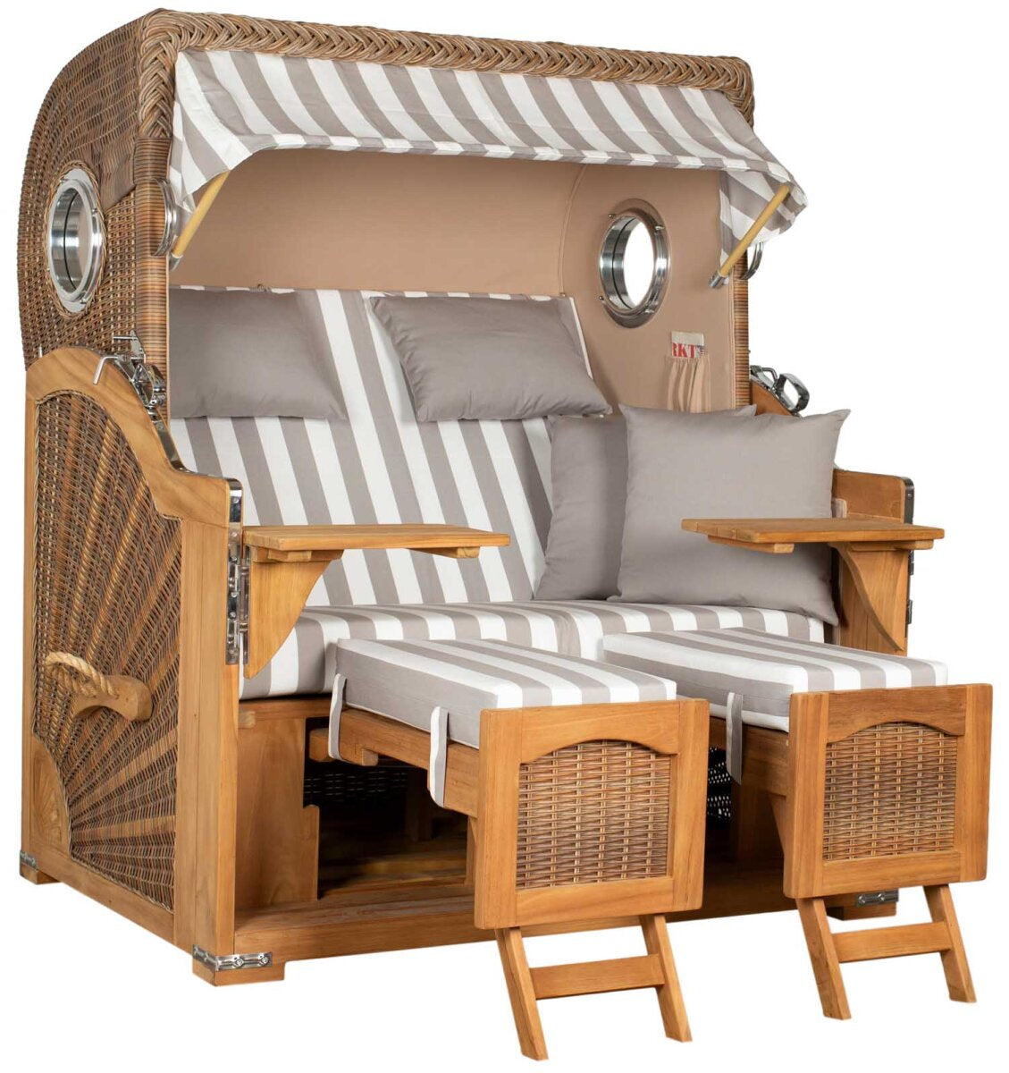 Strandkorb Düne Grande Bullauge Teak PE Banana Dessin 513