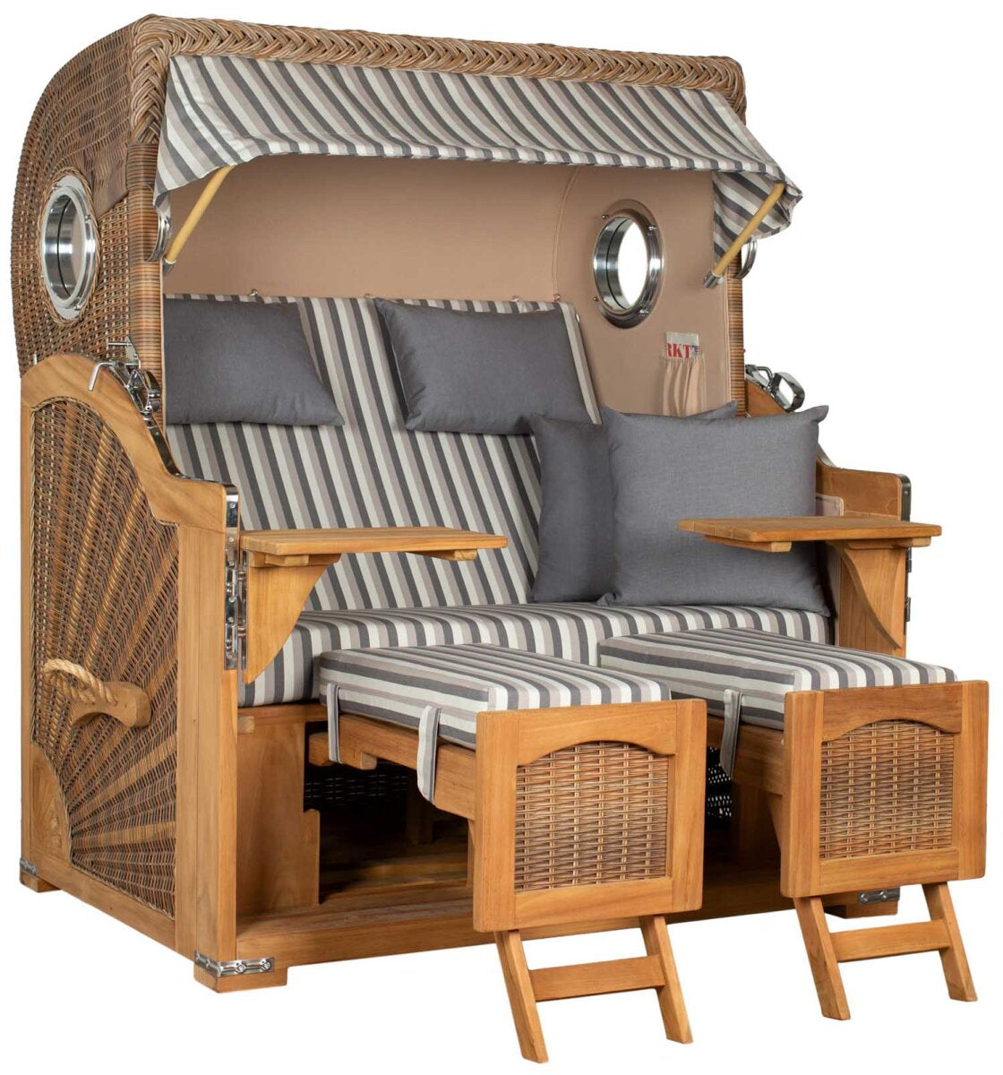 Strandkorb Düne Grande Bullauge Teak PE Banana Dessin 545