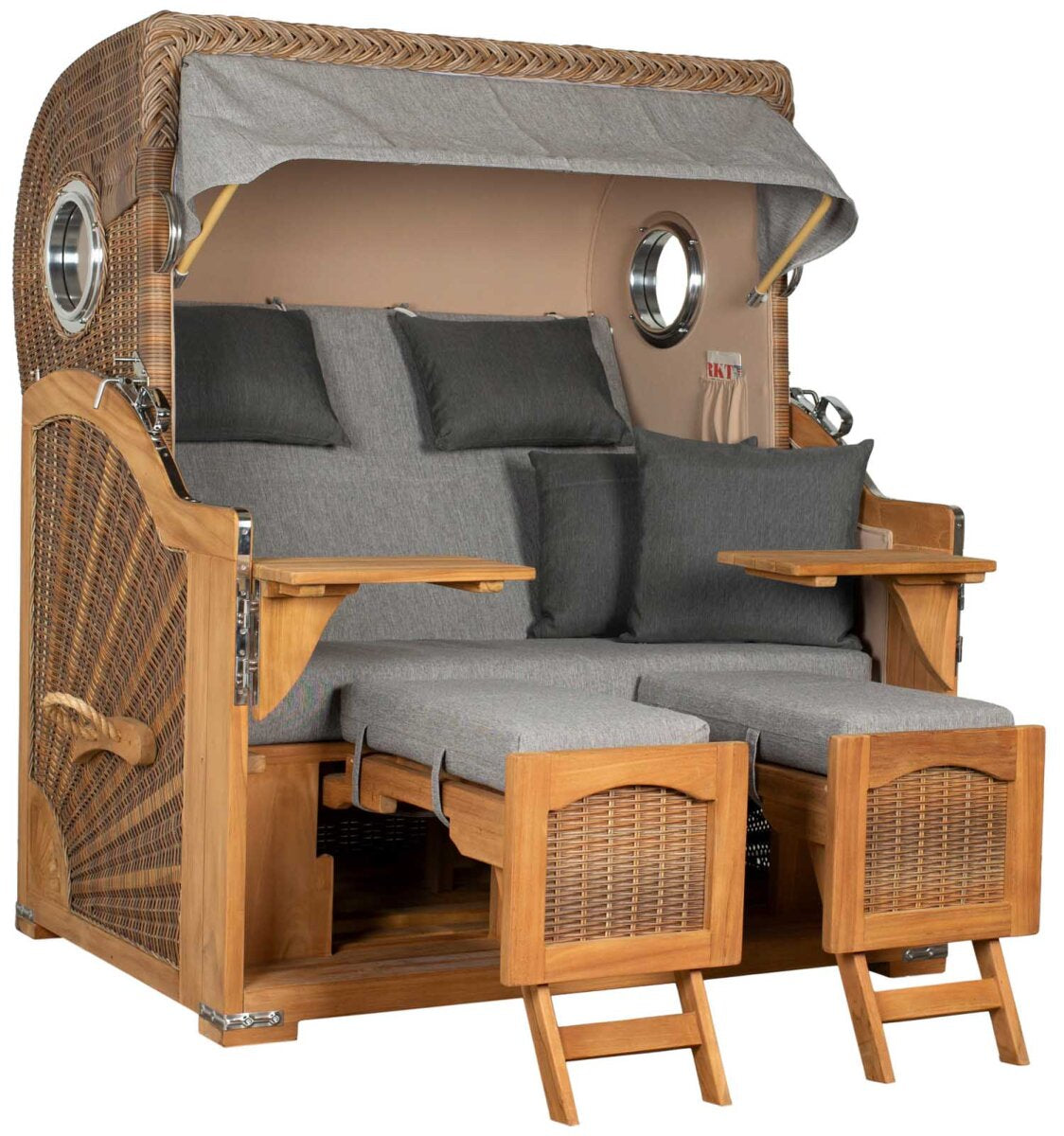 Strandkorb Düne Grande Bullauge Teak PE Banana Dessin 570