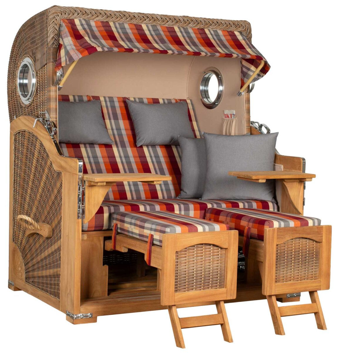 Strandkorb Düne Grande Bullauge Teak PE Banana Dessin 584