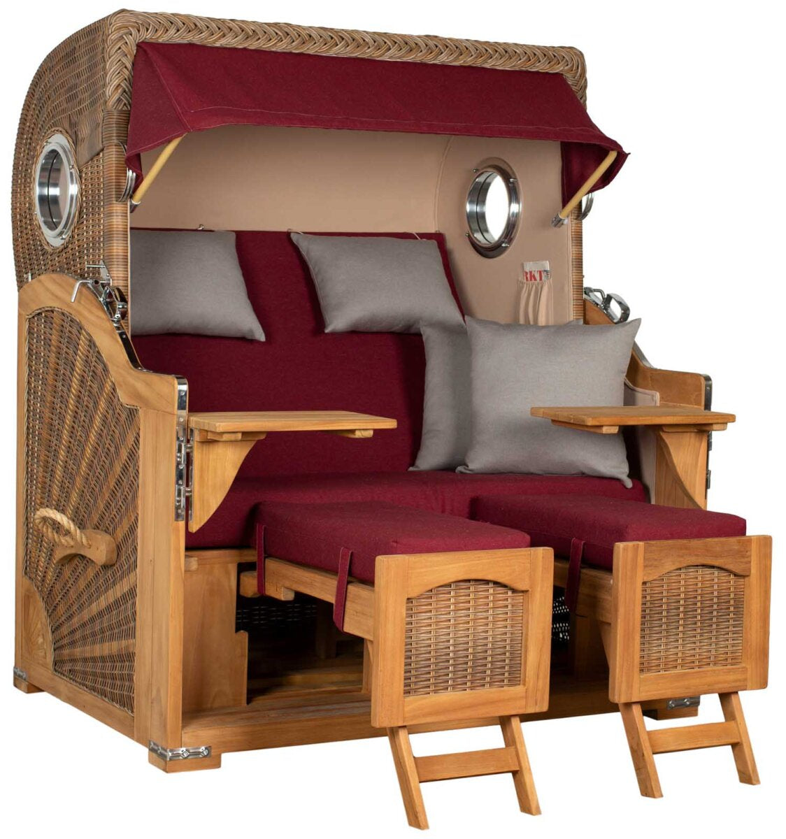 Strandkorb Düne Grande Bullauge Teak PE Banana Dessin 594