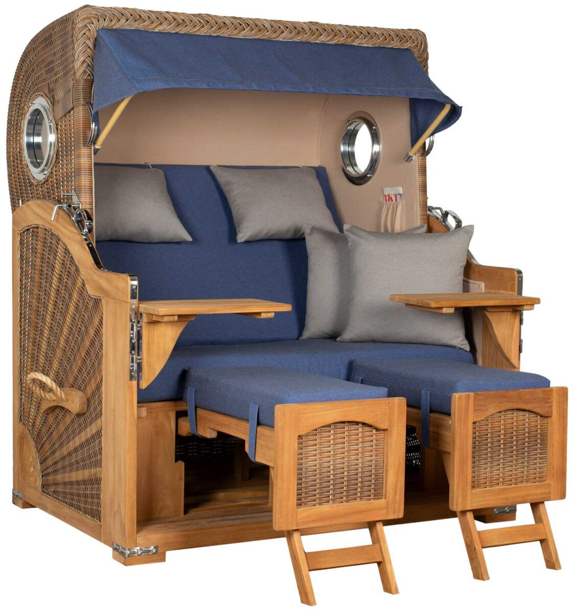 Strandkorb Düne Grande Bullauge Teak PE Banana Dessin 595