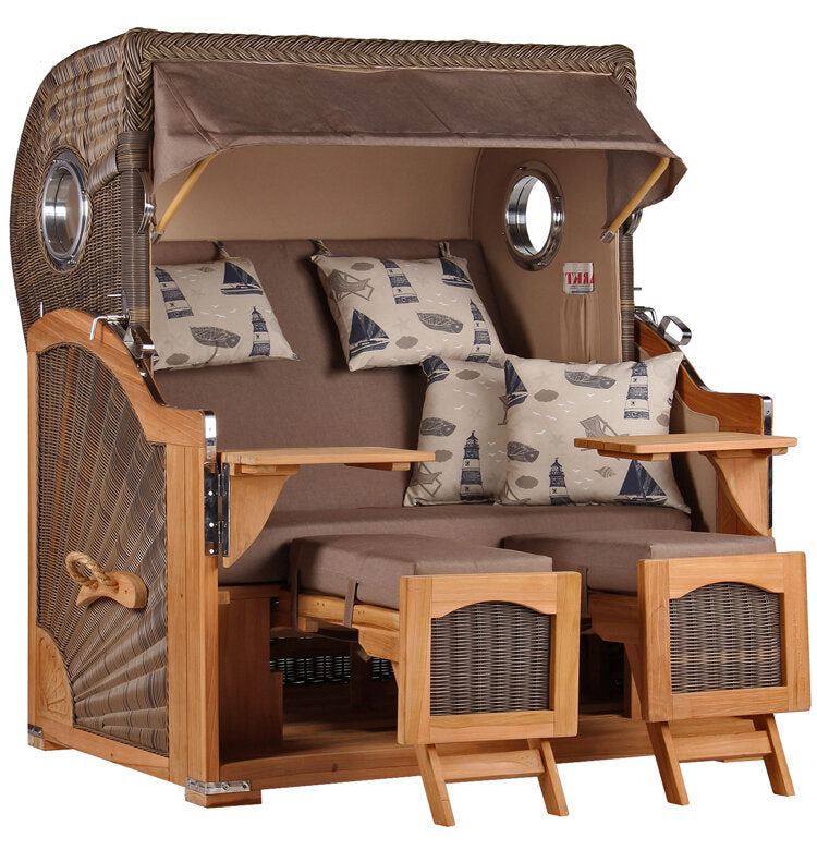 Strandkorb Düne Grande Bullauge Teak PE Grey Dessin 540