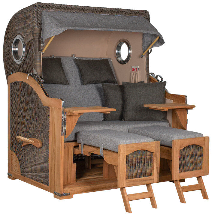 Strandkorb Düne Grande Bullauge Teak PE Grey Dessin 570