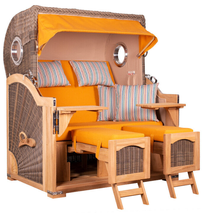 Strandkorb Düne Grande Bullauge Teak PE Grey Dessin 586