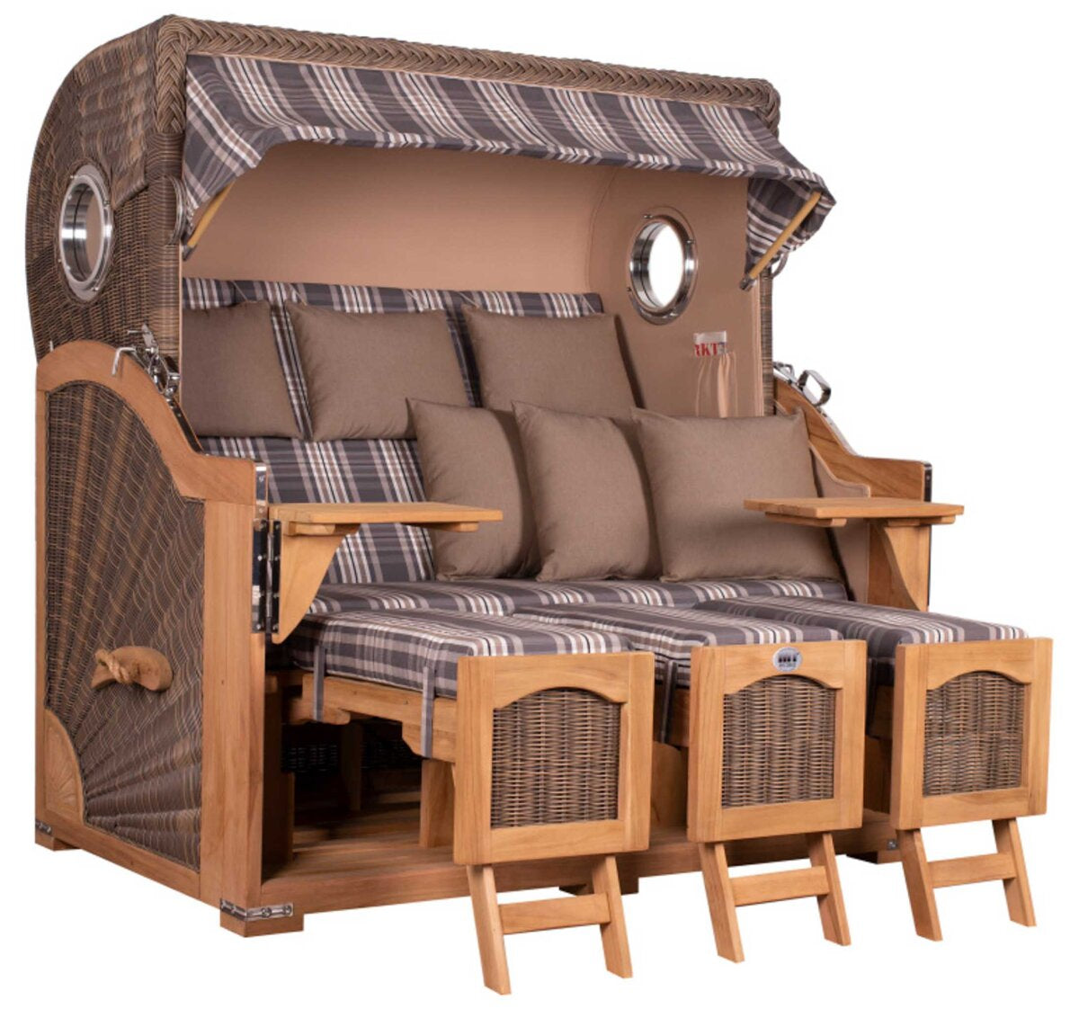 Strandkorb Düne Grande XXL Bullauge Teak PE grey Dessin 522