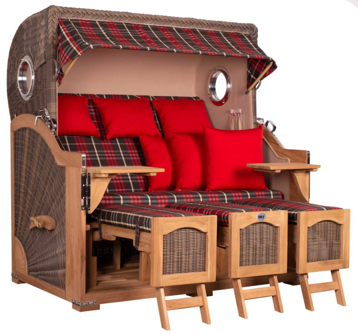 Strandkorb Düne Grande XXL Bullauge Teak PE grey Dessin 529