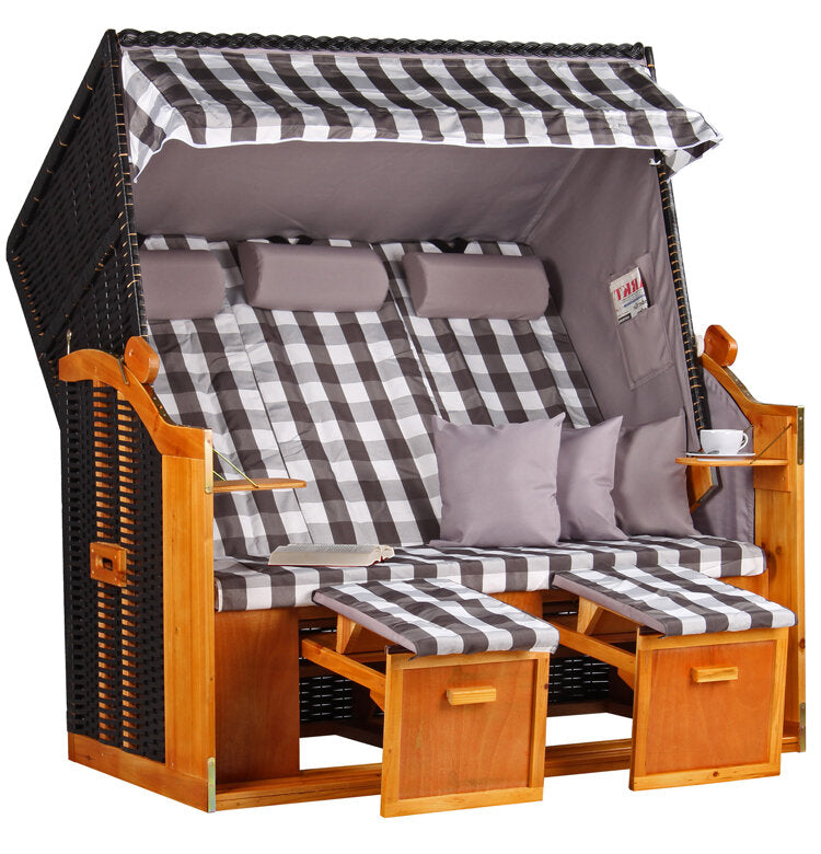 Strandkorb Ostsee XXL Wacholder PE Schwarz Dessin Grau Kariert