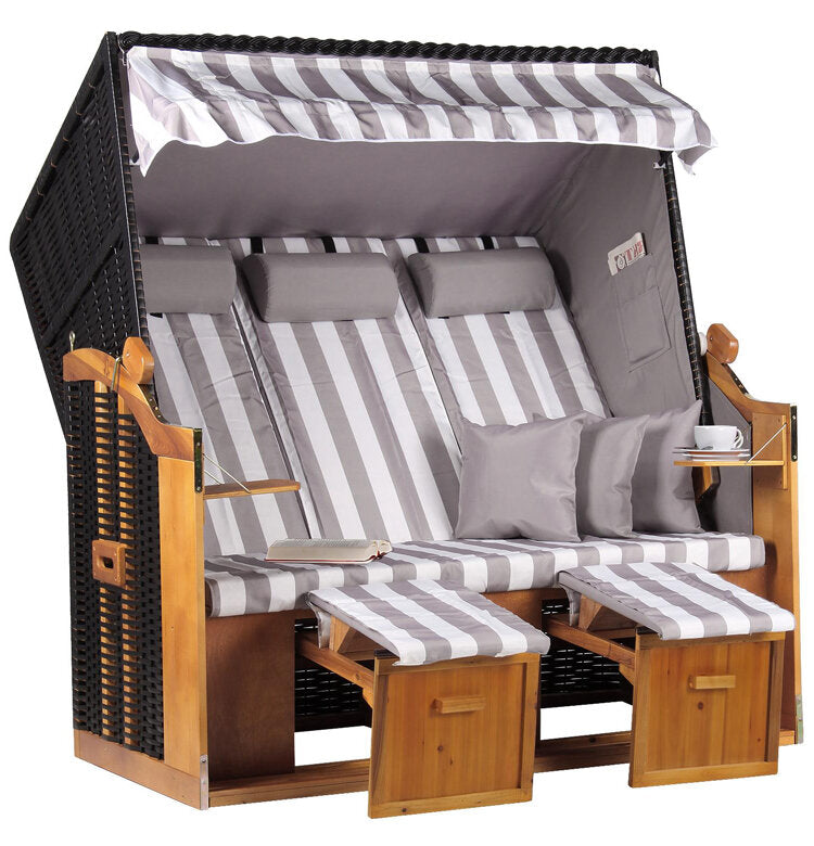 Strandkorb Ostsee XXL Wacholder PE Schwarz Dessin Grau Weiß