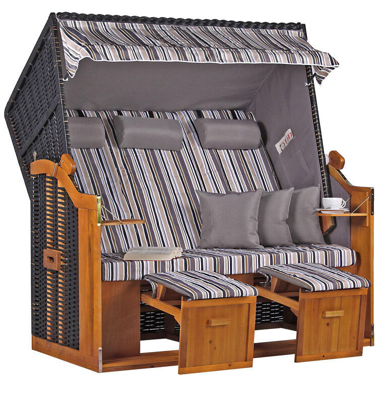 Strandkorb Ostsee XXL Wacholder PE Schwarz Dessin Oliv Grau