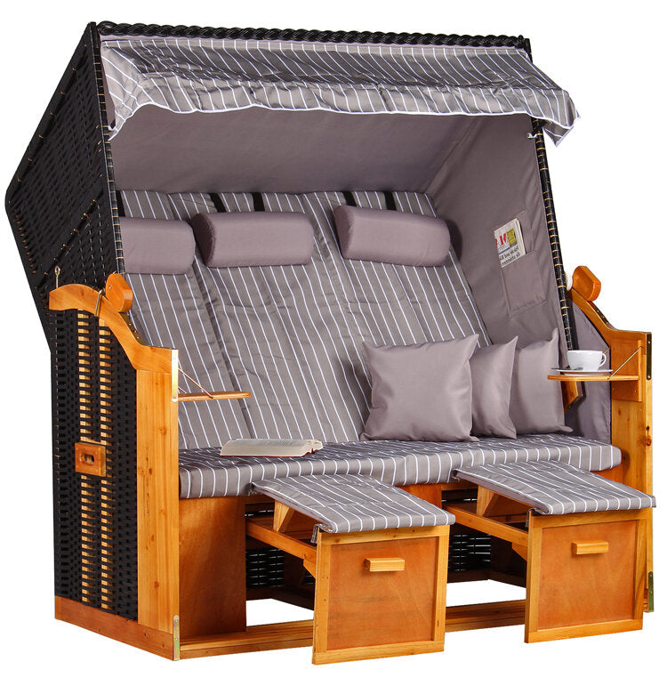 Strandkorb Ostsee XXL Wacholder PE Schwarz Dessin Royal Grau