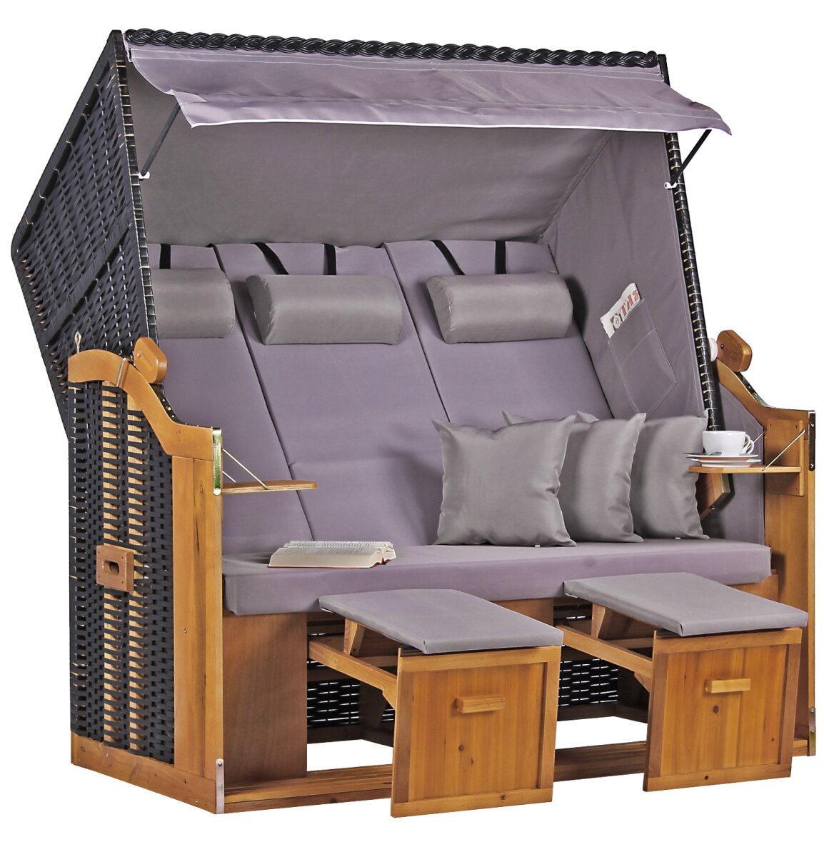 Strandkorb Ostsee XXL Wacholder PE Schwarz Dessin Uni Grau