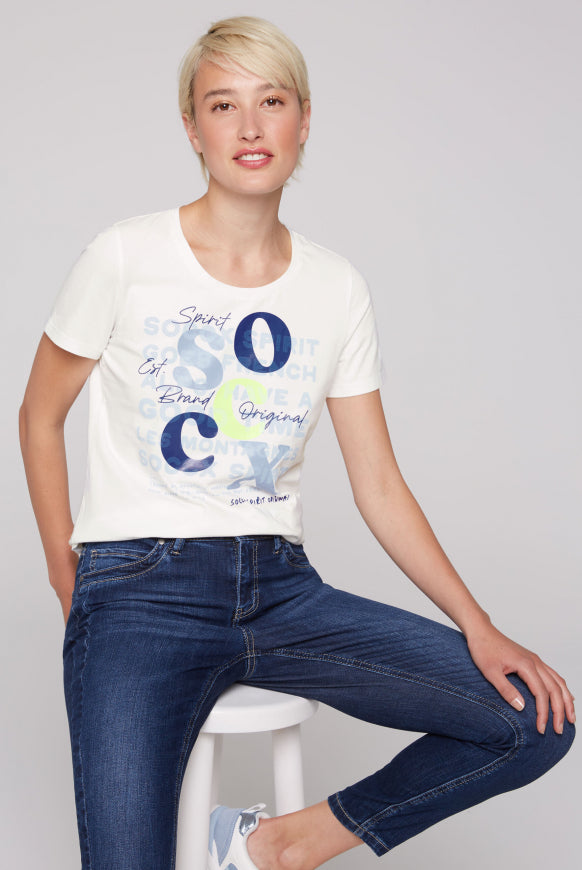 SOCCX T-Shirt mit V-Ausschnitt und Print