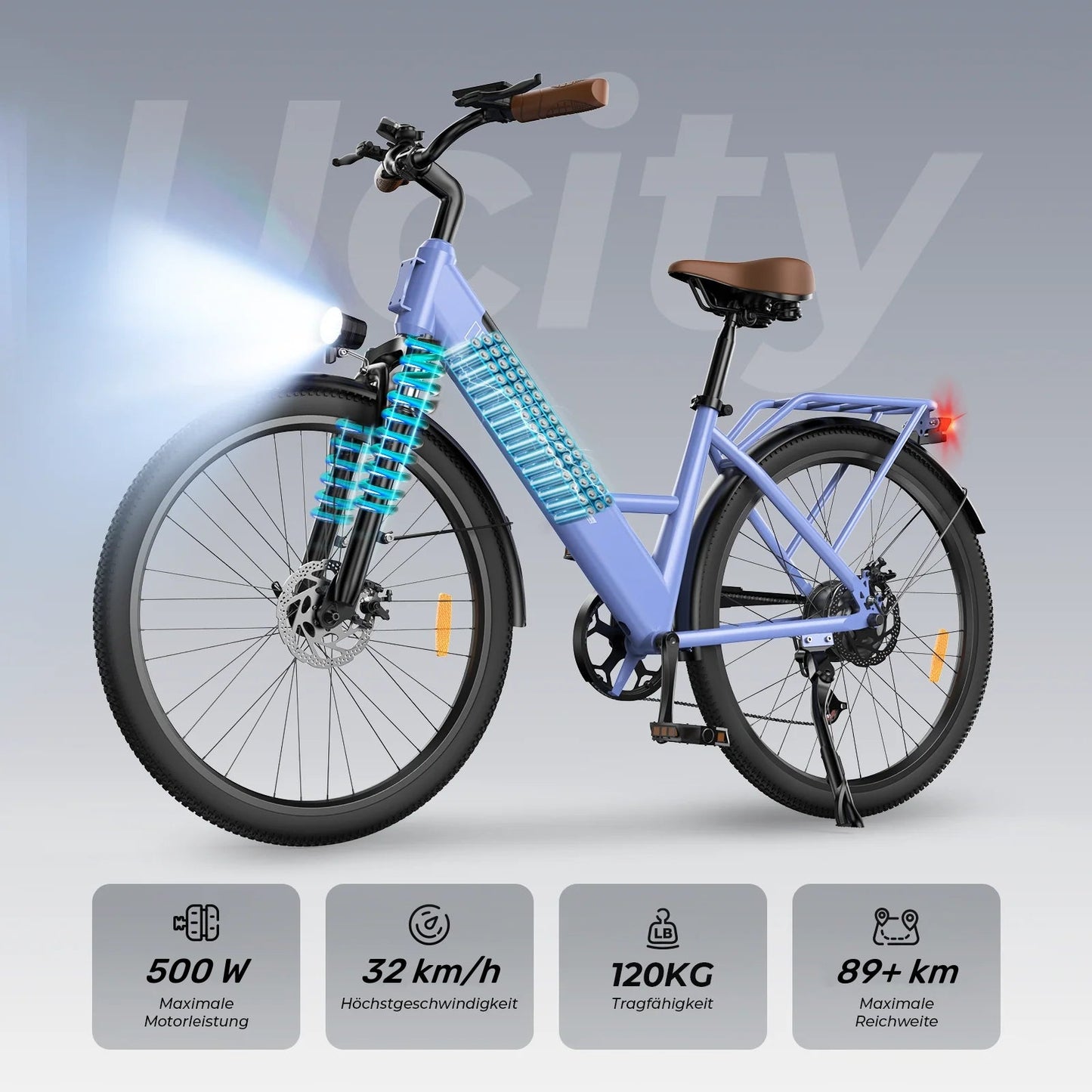 M60 Fat Tire Trekking E-Bike 750w - Ucity Lila