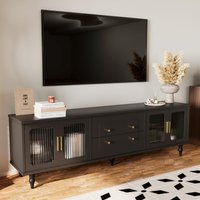 TV-Schrank, großer Stauraum Glastüren schwarz elegant Retro mit Goldgriffen, stabile Beinen, Push-to-Open Schubladen, 175 x 38 x 55,5 cm Aosom.de