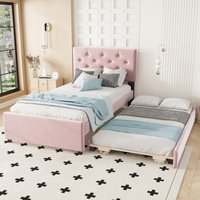 Einzelbett, Polsterbett 90x200, Rollbett Multifunktionales, mit Lattenrost und Rollcontainer, Einfache Montage, Platzsparendes Design, Rosa Aosom.de