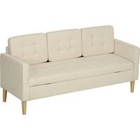 HOMCOM 3 Sitzer Sofa, Couch mit Stauraum, Holzbeine, Gepolsterter Polstersofa mit Samtoptik für Wohnzimmer, Schlafzimmer, 166,5 x 62 x 82 cm, Cremeweiß Aosom