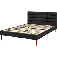 HOMCOM Doppelbettgestell 140 x 200 cm für 2 Personen - Höhe 17 cm mit Stauraum unter dem Bett, Lattenrost und gepolstertem Kopfteil - aus Holz und Stoff, Schwarz Aosom