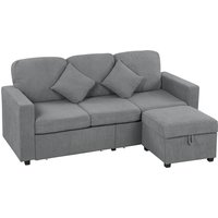HOMCOM Ecksofa 3-Sitzer Modulares Ecksofa aus Ripp-Velours 196x139x85 cm mit Aufbewahrungshocker Abnehmbaren Kissen, Umkehrbares L-Form Sofa für Wohnzimmer, Hellgrau Aosom