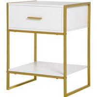 HOMCOM Nachttisch, Beistelltisch, mit Schublade, Regal und Griff, Stahlrahmen, für Wohnzimmer, Schlafzimmer, 45L x 40B x 60H cm, weiß Aosom