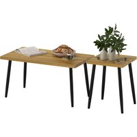 HOMCOM Couchtisch 2er Set Beistelltisch mit Stahlrahmen, Wohnzimmertisch Kaffeetisch für Wohnzimmer Schlafzimmer Natur Aosom