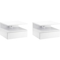 HOMCOM 2 tlg. Wandnachttische Wandschrank mit Schublade Schwimmendes Design Schlafzimmer Nachtkommode Beistelltisch Weiß 35x32x22,5 cm Aosom