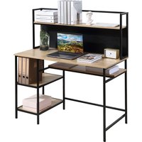HOMCOM Schreibtisch mit Aufbewahrung Computer Schreibtisch mit 4 Regalen, großer Arbeitsplatte und schwarzer Tafel für Wohnzimmer Schlafzimmer Home Office 120L x 53B x 126H cm, Eiche und Schwarz Aosom