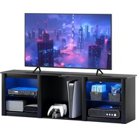 HOMCOM TV-Möbel mit RGB-LED-Beleuchtung, TV-Holzmöbel für Fernseher bis zu 65 Zoll mit verstellbaren Glastablaren, 5 Fächern, Kabeldurchführungen und Fernbedienung für Wohnzimmer, Schlafzimmer, Abmessungen 160 x 35 x 35 cm, schwarz Aosom