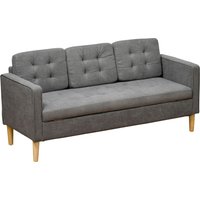 HOMCOM 3-Sitzer Sofa Stoffsofa Doppelsofa grau mit abnehmbaren Kissen aus Baumwolle und Gummiholz 166,5 x 62 x 82 cm Aosom.de