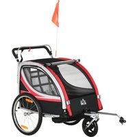 HOMCOM Kinderfahrradanhänger 2 in 1 mit Federung, Mesh-Tür, 360° drehbarem Vorderrad und Bremse, Rot und Schwarz, 142x75x101cm Aosom.de