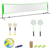 SPORTNOW Badminton Set, Badmintonnetz mit Ständer, Federbällen, 4 Schlägern, verstellbar Volleyballnetz, mit Tragetasche, für Indoor, Outdoor Aosom