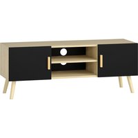 HOMCOM TV-Möbel TV-Bank aus Holz bis zu 127 cm mit Ablagen, 2 Schränken und Kabeldurchlässen für Wohnzimmer, Schlafzimmer, 110 x 36,2 x 42 cm, Eiche und Schwarz Aosom