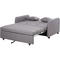 HOMCOM Schlafsofa, Schlafcouch mit Stauraum, Wurfkissen, Armlehne, 2er-Sofa mit Schlaffunktion, Leinenoptik, Gepolstert Couch mit Rollen für Wohnzimmer, Schlafzimmer, Grau Aosom