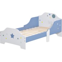 HOMCOM Kinderbett, Kinderbett am Boden, von 3 bis 6 Jahren, 143 x 74 cm, Sternendesign, Lattenrost inklusive, für Kinderzimmer, blau-weiß Aosom