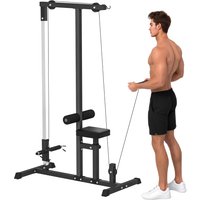 HOMCOM Kraftstation Multifunktionale Fitnessstation mit verstellbarem Sitz & Riemenscheibe, Stahl, Schwarz, 107x120x190cm Aosom