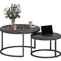 HOMCOM Couchtisch rund 2er Set Stapelbarer Beistelltisch mit Metallrahmen, Wohnzimmertisch mit Holzoptik Kaffeetisch für Wohnzimmer Schlafzimmer Schwarz Aosom