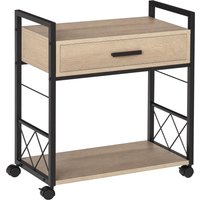 HOMCOM Beistelltisch Servierwagen mit Rädern Küchenwagen Kaffeetisch mit Schublade Ablage Naturholz 60x30x65cm für Küche & Wohnzimmer Aosom.de