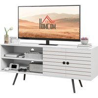 HOMCOM TV-Möbel TV-Bank TV-Möbel für Fernseher bis zu 65 Zoll mit 2 offenen Fächern und 1 verstellbarem Regal 145x38x65 cm Weiß Aosom