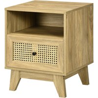 HOMCOM Nachttisch Nachtschränkchen Aufbewahrungsschrank mit Schublade Rattanfront und Fach Vintage Design 45 x 39 x 56,5 cm Aosom