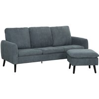 HOMCOM Ecksofa mit Schlaffunktion Sofa mit Fußhocker, 3 Wurfkissen, Eckcouch L-Form Couch für Wohnzimmer, Schlafzimmer 196 x 140 x 88 cm Grau Aosom
