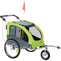 PawHut Hundeanhänger Jogger Fahrradanhänger für Hunde, Groß & Stabil, mit Sicherheitsfahne, Grün+Grau, 155x83x108cm Aosom