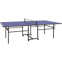 SPORTNOW Tischtennistisch, Tischtennisplatte in Viertel Klappbar mit Rollen, Tischtennisspiel-Set mit 2 Tischtennisschlägern, 3 Bällen, Outdoor Indoor Stahl, Blau, 274 x 152,5 x 75,5 cm Aosom