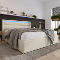 Bett 140x200 mit Bettkasten, Hydraulisches Doppelbett mit LEDs & Fernbedienung, leicht zu reinigen, Robuste Struktur, Grau Aosom.de