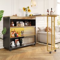 Bartisch, mit LED und Stauraum 138-204cm Teleskopischer Moderner Beweglicher ausziehbar Schwarz 39x105cm Bar-Tisch Aosom.de