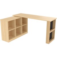 Schreibtisch, Bürotisch mit Lagerschrank 140cm Flexibler veränderbare Form Naturfarbe Sechsfach-Lagerschrank und Ablage Maße 140x104x75cm Aosom.de